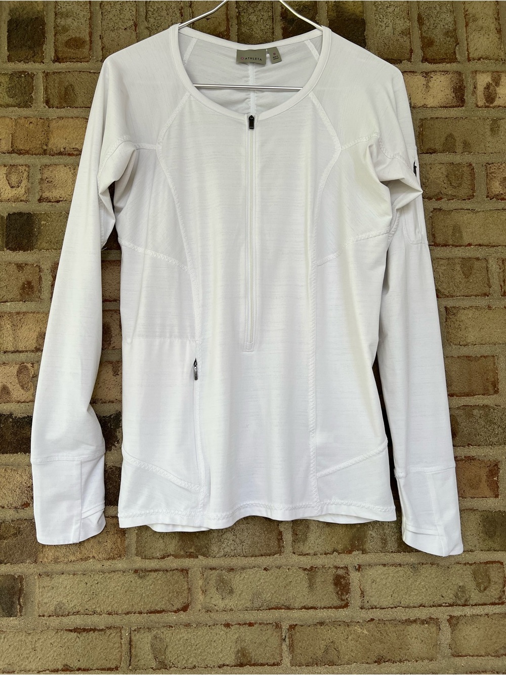 Athleta White Long-Sleeve Half-Zip Performance Top